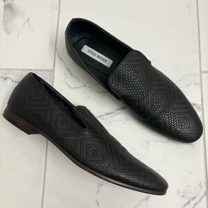 Steve Madden Leather Loafers Mens 10.5 Black Dieggo Textured